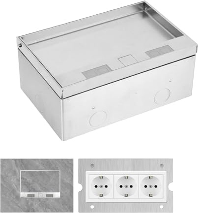Tomacorriente Empotrado en el Piso,Enchufe Oculto Plano Empotrado de 4000W/16A con 3 Enchufes EU, AC 250V Caja de Enchufe Empotrada en el Piso de Acero Inoxidable para Hogar
