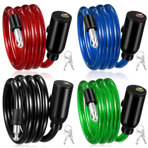 Afcabakila 10 Pcs Bike Lock Cable with Keys, Anti-Theft Steel Wire Bicycle Coiled Chain Lock ABS Shell 2 Keys for Scooter, Motorcycle, Gate, Resistant Heavy Duty Security Cable Locks 36.8 Inches