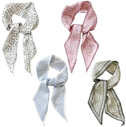 Lufdegim 4-pack dambandanas, hårhalsduk elegant, satin hårduk mjuk halsduk, mångsidig för hårsmycken, huvudduk eller tillbehör för kvinnor