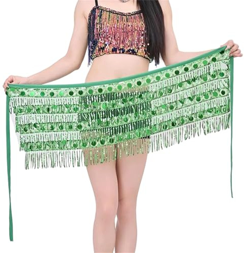 Falda con borlas brillantes para mujer, cinturón de cadena para danza oriental, bufanda de cadera y cubierta de cintura de rendimiento