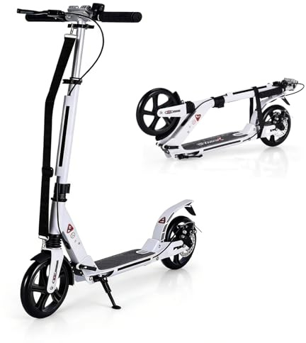 GOPLUS Kickscooter ab 8, Scooter Kinder, Cityroller klappbar & höhenverstellbar bis zu 100kg, Tretroller mit PU-Rädern, Klingel und Tragegurtel für Kinder Erwachsene (Weiß)