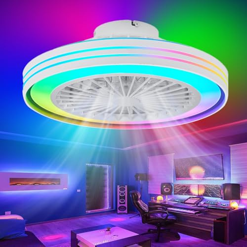 ZOMLBOF Ventilador de Techo Circular RGB con Luz & Mando a Distancia,48cm | 6 Velocidades,Regulable,Silencioso Reversible,Lampara Ventilador Techo Dormitorio de Temporizador,SalóN y Estudio
