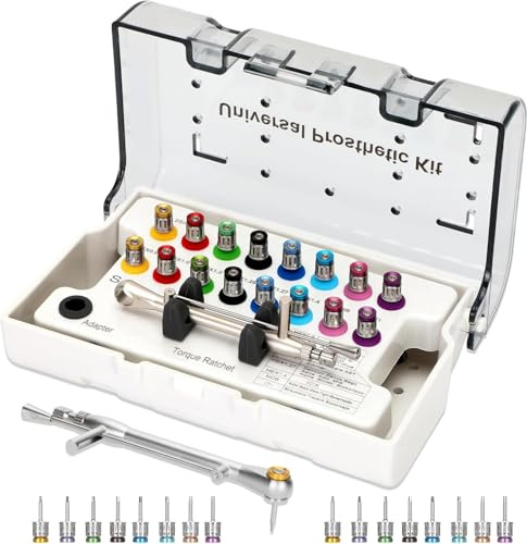Kit di vite di precisione per dentistica, strumenti di riparazione dentale | Con doppia spina regolabile, 16 pezzi, 10-70 Newton cm, riparazione/installazione fissa/rimovibile