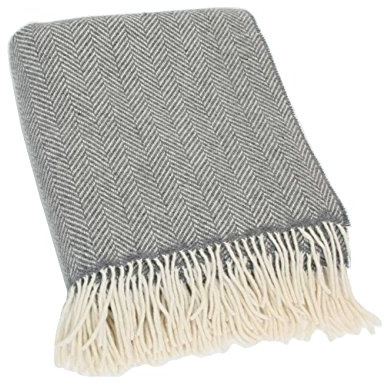 Biddy Murphy Irish Merino and Cashmere Wool Throw Blanket, Made in Ireland, Heirloom Quality, 54 x 71, Grey Herringbone Pattern