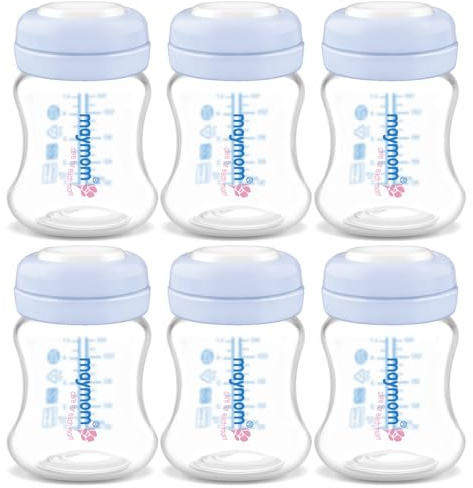 Maymom Bottiglie a Bocca Larga per Latte con Disco di Tenuta SureSeal Compatibili con Pompe Spectra, Motif Luna, Ameda MYA e Bellababy, Set da 6 Pezzi 140 ml