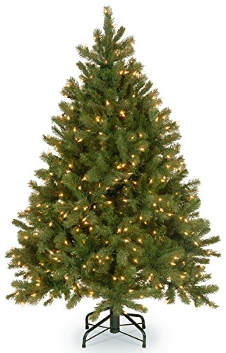 National Tree Company 4.5 ft Pre-Lit Downswept Douglas Fir Artificial Christmas Tree, 300 LED Lights, 525 Tips, Foot Pedal, 10 Light Functions, Includes Stand, Green
