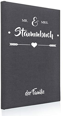 Hochzeitideal Stammbuch der Familie DIN A4 'Mr & Mrs' Leinen (grau)