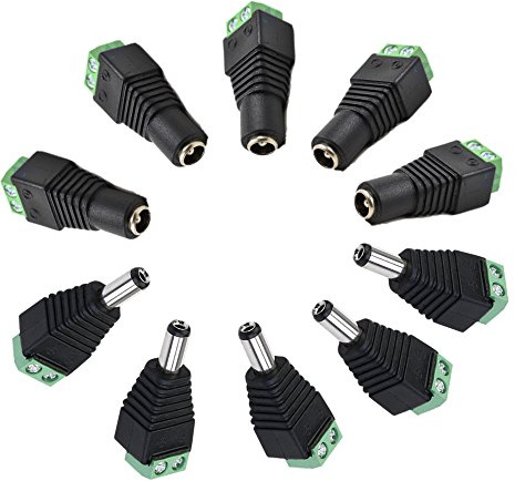 DZYDZR 5 Paio Femmina e Maschio DC Jack Connettore 2,1 mm x 5,5 mm per Adattatore di Potenza, LED, Fotocamera CCTV e altro ancora