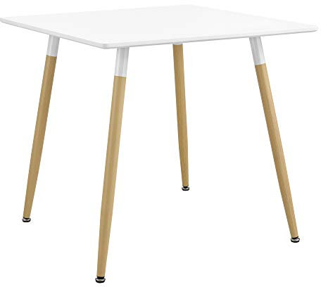 [en.casa] Esstisch Quadratisch 80x80x74cm Weiß Matt Buche Küchentisch für 3 Personen Esszimmer Tisch Retro