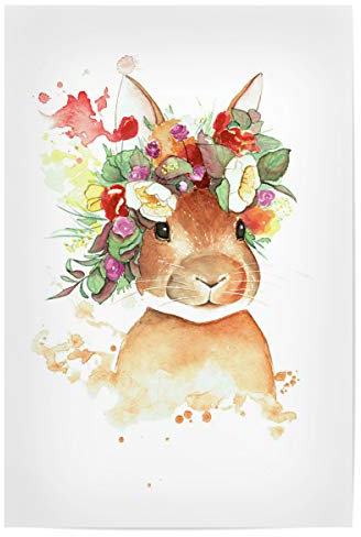 artboxONE Poster 30x20 cm Floral Flower Rabbit hochwertiger Design Kunstdruck - Bild hase aquarell Blumen