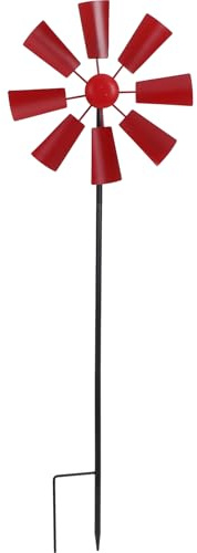 Hemoton Garden Windmill Stake Iron Wind Spinner Outdoor Yard Art Decoration Metal Pinwheel Stake Ornament for Christmas Lawn Decoration Red