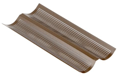 GOBEL - Plaque à 2 Baguettes Perforée - 38 x 16 x 2,2 cm - Acier - Revêtement Antiadhérent Bicouche Garanti sans PFAS - Qualité Professionnelle – Fabriqué en France