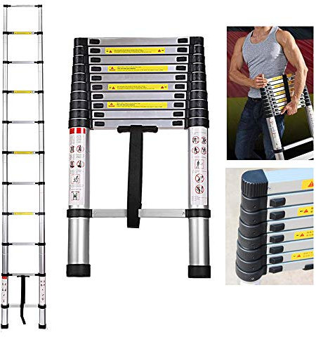 Telescoping Ladder 3.2M / 10.5ft Aluminum Folding Telescopic Ladder Portable Lightweight Collapsible Ladder for Home, RV, Loft, Attic, Daily Use at Home, 330lb Capacity