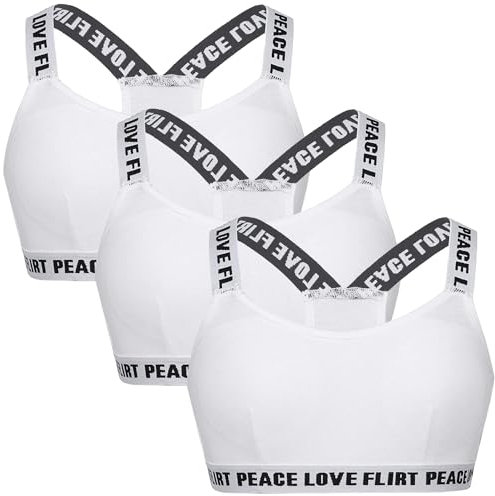 Bysion 3er Packung Teens Mädchen BHS Baumwolle Sport Bustier mit Abnehmbaren Pads Unterwäsche Ohne Bügel Gepolsterte Sport Büstenhalter für 7-12 Jahre Kinder