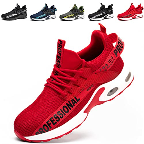 Scarpe Antinfortunistiche Antiscivolo Uomo Donna Scarpe da Lavoro con Punta in Acciaio Traspiranti Sportive Scarpe da Cantiere Estive Y92/Rosso 44