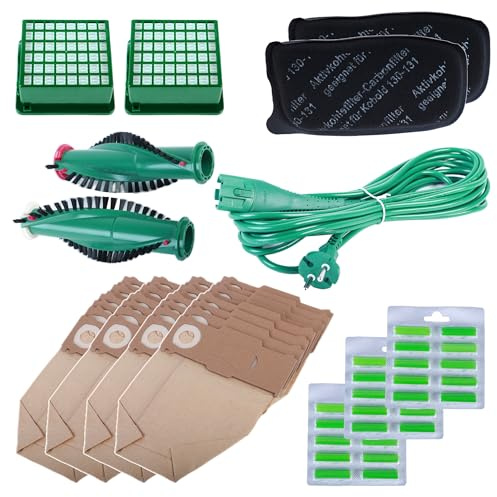 Gran set de ahorro para Kobold 130, 131 - 32 bolsas de aspiradora, 2 filtros HEPA, 2 filtros de motor, 1 cable, 1 cepillo giratorio (cepillo redondo) y 30 barritas aromáticas