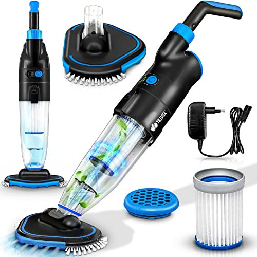 tillvex Poolsauger mit Akku | Pool Bodensauger Teleskopstange elektrisch | Poolreiniger mit Filter & 2-Geschwindigkeits-System | Handsauger Reinigungsset kabellos (Bis zu 25 m³ - Ohne Teleskopstange)