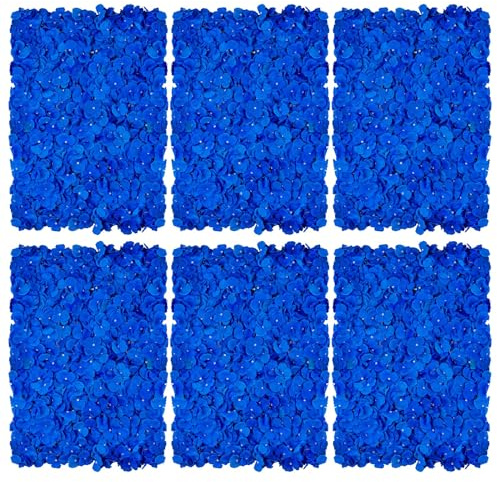 BLOSMON Künstliche Blumen Wand Kunstblumen Deko 6 Stück Königsblau Blumengestecke Blumenwand Hortensien Dekoblumen Unechte Seidenblumen Gesteck Fuer Hochzeit Balkon Garten Wohnzimmer Tisch Wanddeko
