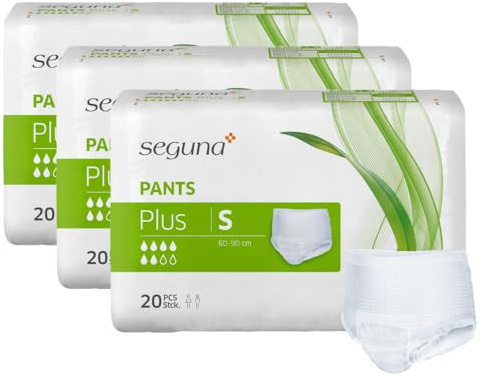 SEGUNA Pants Plus, Inkontinenz Pants, Windelhosen für Erwachsene, Frauen, Männer, Inkontinenzhosen bei Blasenschwäche (S (Sparpaket 3 x 20 Stück))