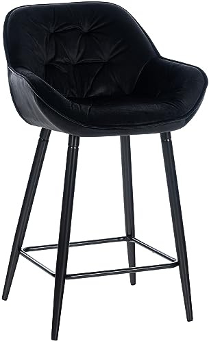 CLP Barhocker Gibson Samt I Gepolsterter Tresenstuhl Mit Fußstütze I Sitzhöhe 76 cm | Farbe schwarz