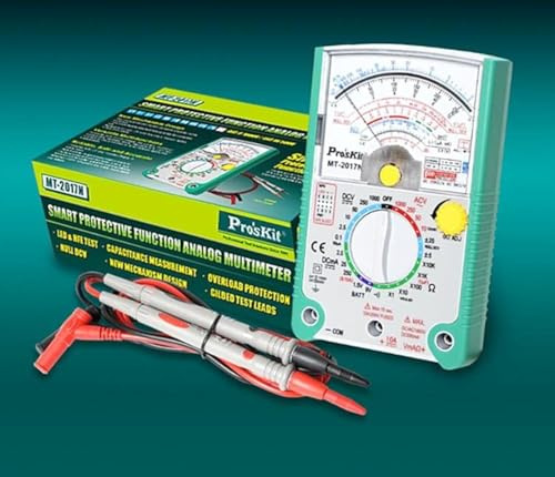 Pro'sKit Tool solutions MT-2017N Protective Function Analog Multimeter dial Robust protective holster alongside, built-in stand and hook-up design(MT-2017N)