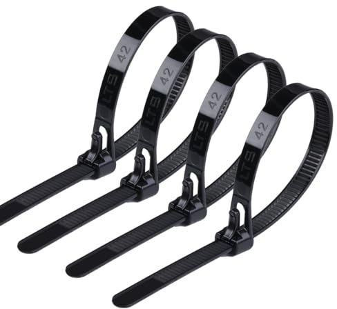 Rluobo 100 Stück Kabelbinder 200mm x 7,6mm Wiederverschließbar, UV Beständig, Schwarz Set für Kabelmanagement, Gartenarbeit, im Büro, Wohnen und Werkstätten