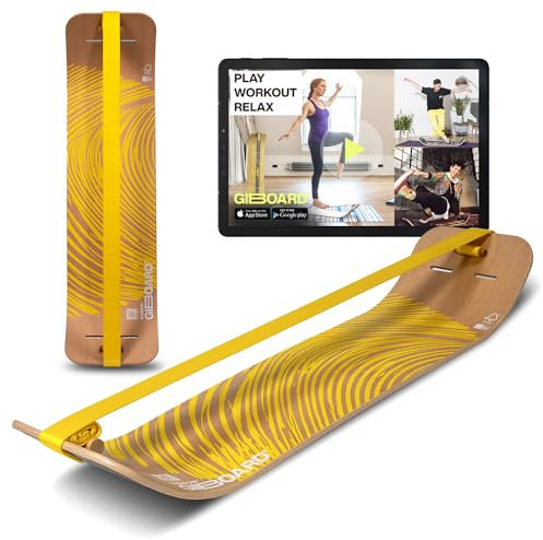 GIBBON Giboard-Set - Zen Yellow | Innovatives Balance Board | Gleichgewichtstrainer | Interaktives Training mit App | Für zu Hause & unterwegs | Ideal für Tricks & Workouts | Inkl. Slackline