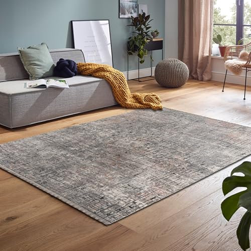 Astra Hochwertiger Teppich Wohnzimmer, Schlafzimmer - Kurzflorteppich innen - praktisches Flachgewebe weich - Mordernes Design - Teppich Grau 80 x 150 cm