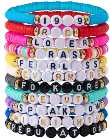hautllaif 11 Pcs Bohemian Style Ethnic Novelty Bracelets Soft Ceramic Material Letter & Number Text Fashion Bracelets for Music Fans in Rich Colors for Unisex & Couples Tour Music Festival Souvenirs