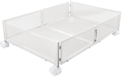 Kedia - Almacenamiento para cama de hierro, caja de almacenamiento con rueda, cajón bajo cama plegable, funda para almacenamiento organizador para dormitorio, ropa, juguetes libros (blanco)
