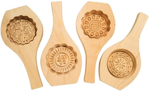 Bafnsiji 4pcs Mooncake Mold, moules à Beurre en Bois de Moule à Biscuits, Moule à pâtisserie en Bois de Festival de mi-Automne, Petit Outil de pâtisserie, moules à pâtisserie Chinois