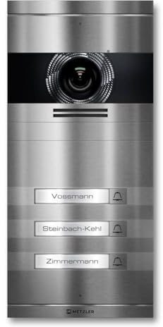 Metzler VDM10 2.0 Video Sprechanlage mit Türöffner (Stromversorgung) & Namensschild - Anschluss LAN POE - Türsprechanlage mit HD-Kamera, für 3 Familienhaus, aus rostfreiem V2A Edelstahl