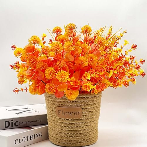 Jadeunm 8 Bündel Künstlich Herbstblumen Herbstdeko,Kunstblumen wie Echt Künstlich Herbststrauß Kunstblumen Herbst Deko Kunstpflanzen Herbstblätter für Balkon Garten Herbst Tischdeko Drinnen Draußen
