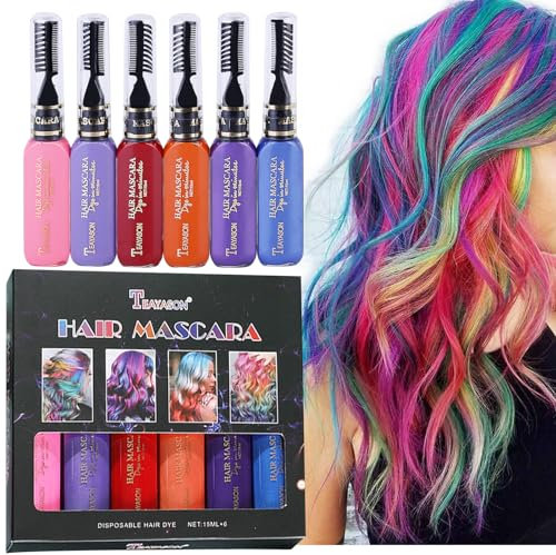 Craie Colorata per Capelli Arcobaleno per Bambini e Adulti - Set di 6 Colori Lavabili, Pettine per Capelli Temporanei per Feste, Compleanni, Sopracciglia e Cosplay