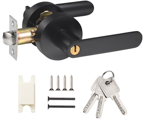 Faankiton Poignée de Porte à Levier, Serrure de Poignée de Levier de Porte, Serrure de Porte d'Entrée à Clé, Poignée de Porte Intérieure avec Serrure et Clé pour Toilette, Chambre, Bureau (Noir)