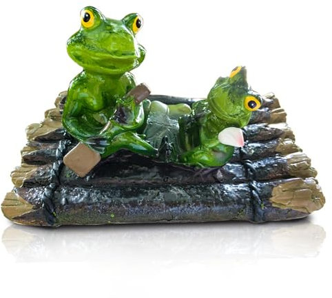 Wedhapy Schwimmende Teichdekoration Teichdekoration aus Harzfrosch für draußen Miniatur Froschstatue auf Floß wasserdichte Froschfigur für Teichdekorationen im Haus und Hof im Freien
