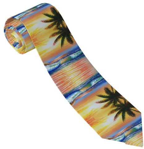 ESNAIUVCD Herren-Krawatte mit Palmen-Sonnenlandschafts-Druck, bedruckte Krawatte, formelle Party, Hochzeit, Geschenk, Krawatten für Männer, Schwarz , Einheitsgröße