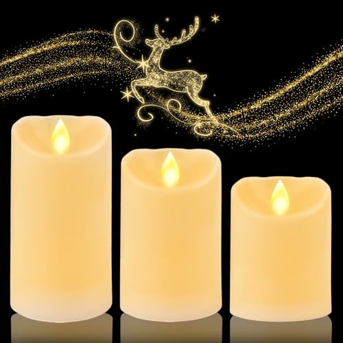 Outdoor LED Kerzen,10/12.5/15 cm Wasserdichte Flammenlose Kerzen mit Fernbedienung Timer,Outdoor-Batterie Betriebene LED-Säule Kerzen für Hochzeiten Partys Halloween Weihnachten Heimdekoration