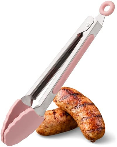 Taylors Eye Witness Small Steel Cherry Blossom Silicone Tongs - Dishwasher Safe. Sturdy Build, Non-Scratch Heads, Convenient Locking System. Odour, Stain, Heat Resistant (260°C/500°F) 5 Year Guarantee