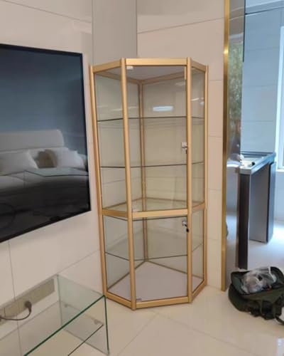 YFWOKSL Display Cabinet,Glass Display Cabinets Lockable Curio Glass Display Case with Led Light, Adjustable Shelves Corner Storage Cabinet for Clinic Pantry Trophy, 180cm, Assemble Required(180cmx50