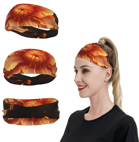 Flame Flower Sports Headbands for Men Women Sweatbands Moisture Wicking Workout Sweat Bands Mens Running Headband Sweat Head Bands for Tennis Stretchy Hairband