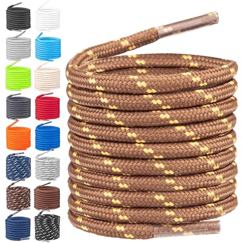 TULMERO Runda vandringssnören - slitstarka skosnören av slitstark polyester - 4 mm diameter, Brun/gul, 120cm - 2 Paare