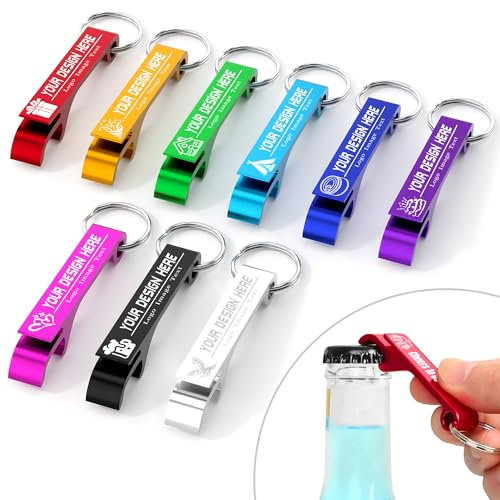 50 portachiavi apribottiglie personalizzati, con incisione del proprio logo, in alluminio, per bomboniere, bar, lauree, feste di compleanno, anniversari (50 pezzi)