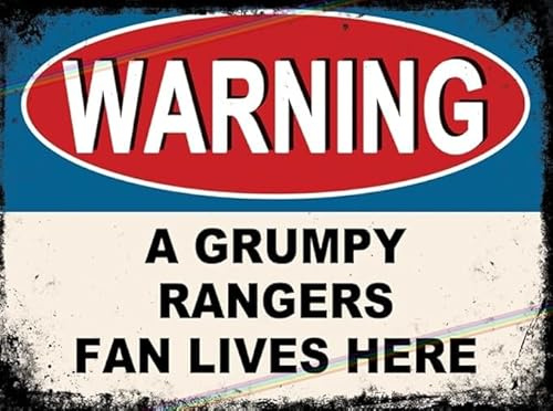 Grumpy Rangers Fan Lives Here Metal Sign | 15cm x 10cm | Man Cave, Kitchen, Shed, Garage Wall Plaque 30th 40th 50th 60th Birthday Gift Decor Garden Bar