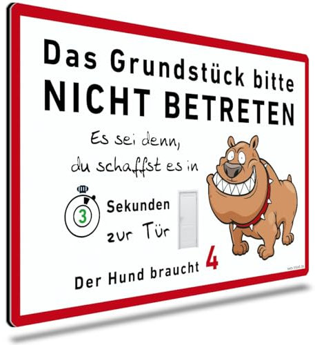 TRIOSK Hunde Schild Warnung Verbotsschild lustig mit Spruch Grundstück Nicht Betreten Verbot Warnschild Hinweis Hundeschild Sprüche Geschenk für Hundefreunde Blechschild 30x20 cm groß