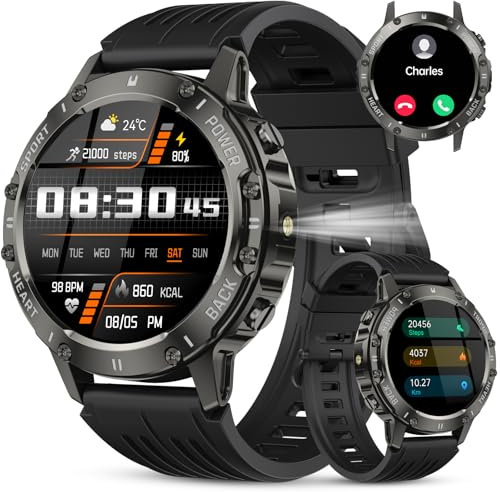 Smartwatch Herren, 1.45 HD Smart Watch Herren mit Anrufe tätigen/Empfangen, 114+Sportmodi Fitnessuhr mit Herzfrequenz/Schrittzähler/Schlafmonitor, IP68 Wasserdicht Sportuhr für Android iOS, Schwarz