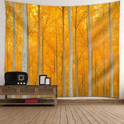 Tolldek Wandteppich Landschaft Natur 150 x 150 cm, Herbstblätter Wandbehang Gelb Wandtuch Tapestry für Wohnzimmer, Wohndekor