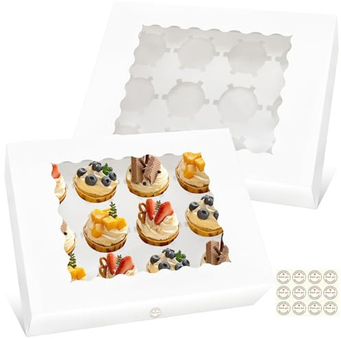 Regaosly 8Pcs Pop-Up Cupcake Boxes 12 Hole White Cupcake Box - No folding required, 32.5 * 25 * 9cm / 12.8 * 9.8 * 3.5inch
