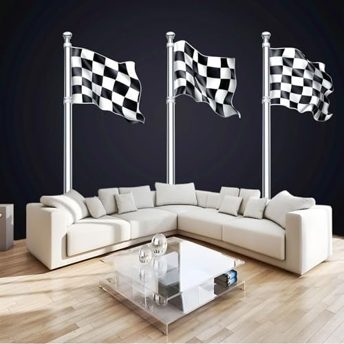 Carta da parati fotografica 300 x 210 cm, Bandiera A Scacchi In Metallo Carta da parati murale non tessuta stampata per soggiorno camera da letto cameretta poster arte da parete, Nero