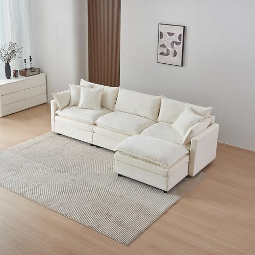 Softa Sofa, Cloudsofa, Kombination Sofa, Chenille-Stoff modernes L-förmiges Couch mit Chaiselongue, Ecksofa für 5 im Wohnzimmer, geeignet für Schlafzimmer, Wohnung, Büro Beige